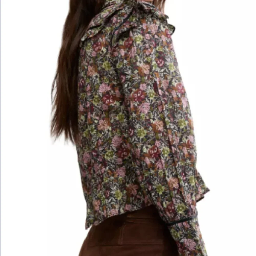 Free People NWT Daybreak Blouse Floral Long Sleeve Ruffles